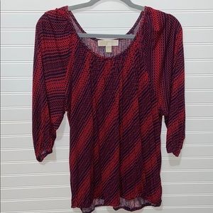 Michael Kors Blouse Top with 3/4 Sleeves Navy Red